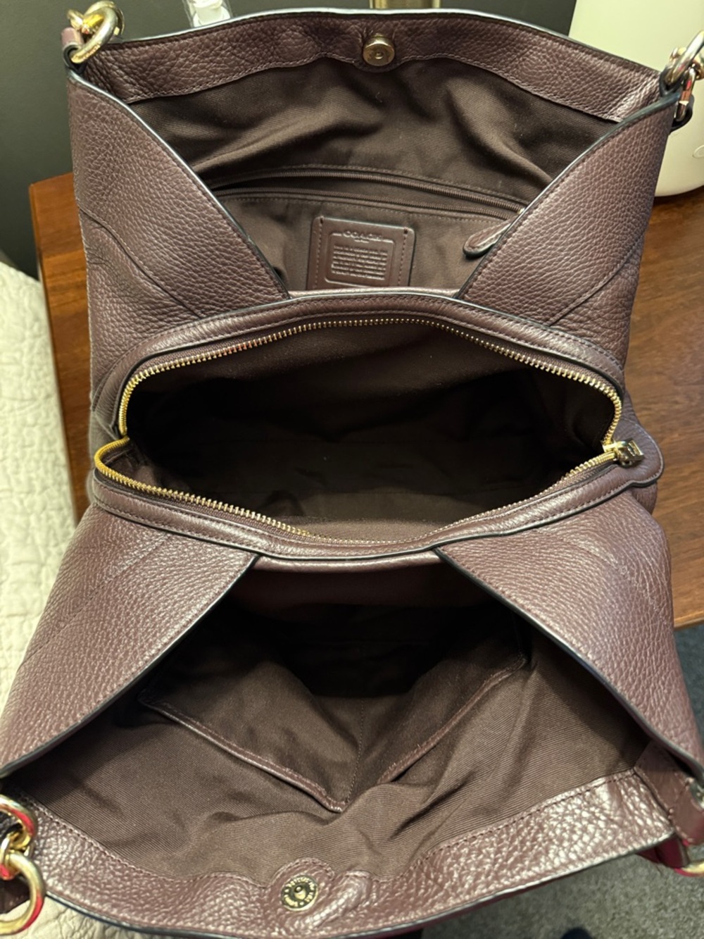 COACH Pebbled Leather Shoulder Bag in Oxblood color with Gold Hardware - Picture 3 of 3
